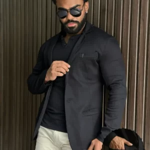 Blazer slim de sarja com elastano