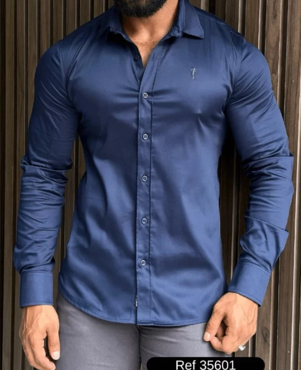 Camisa slim acetinada manga longa - Imagem 3