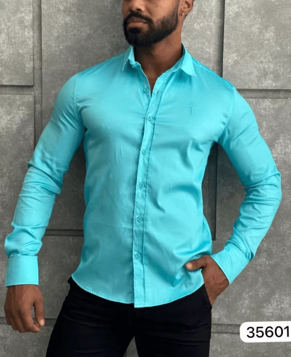Camisa slim acetinada manga longa - Imagem 6