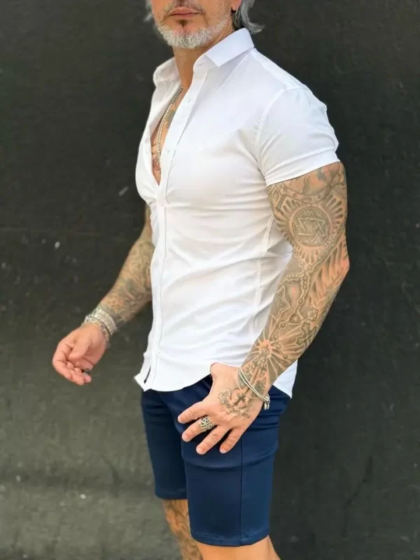 Camisa tricoline slim levemente acetinada - Imagem 7